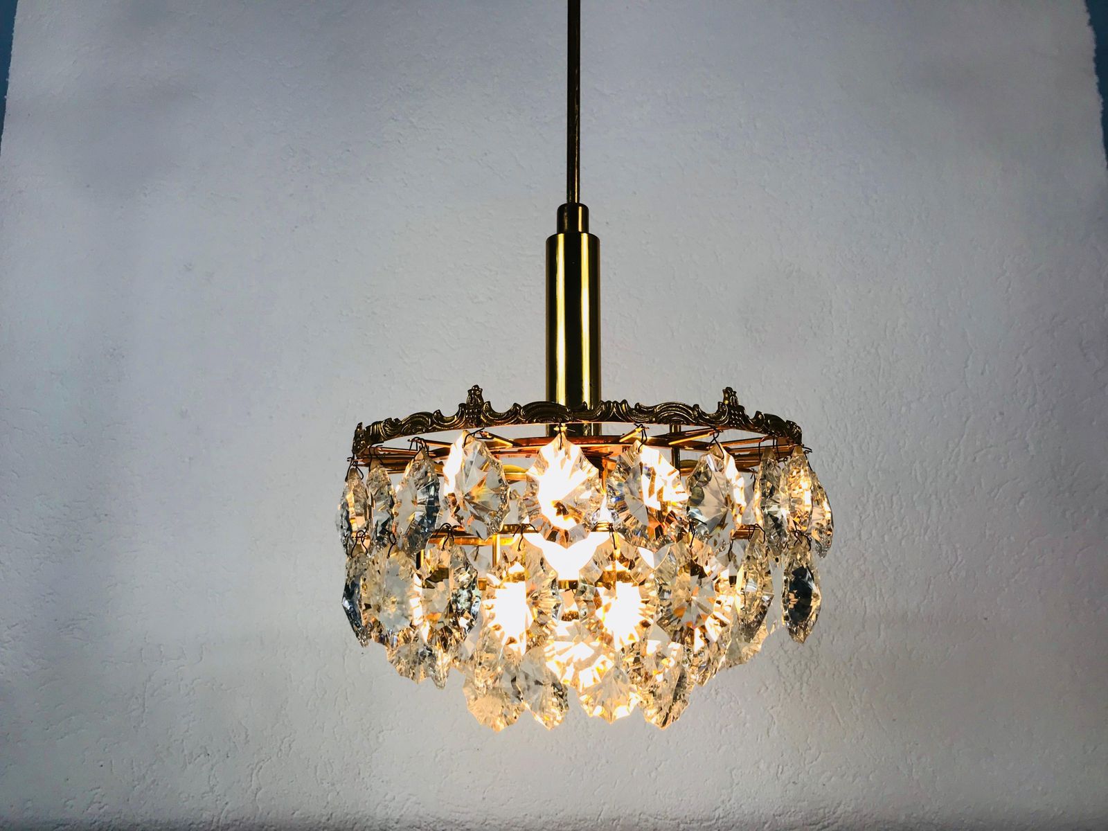 Gilt Brass And Crystal Glass 4 Tier Chandelier By Palwa, Germany, 1970s photo furniture