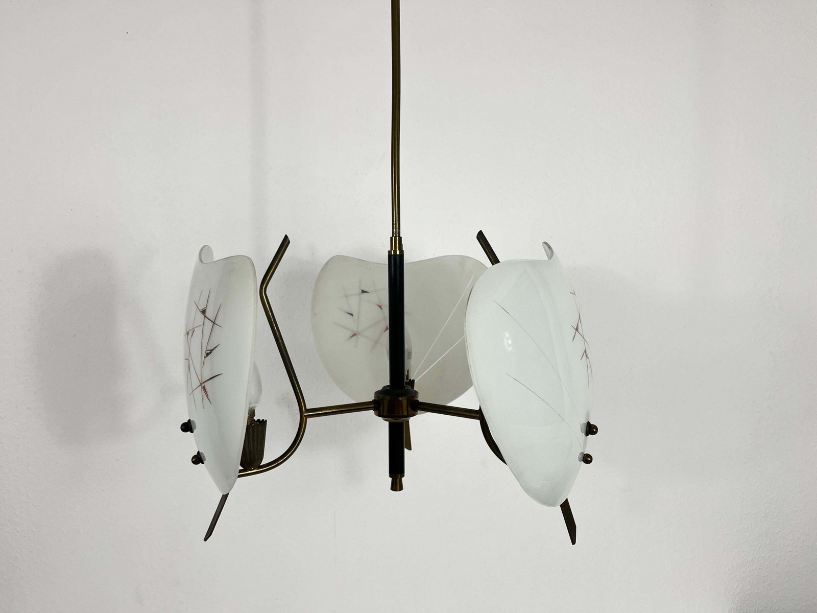 Italian Midcentury Brass And Glass 3 Arm Sputnik Chandelier, 1950s photo furniture