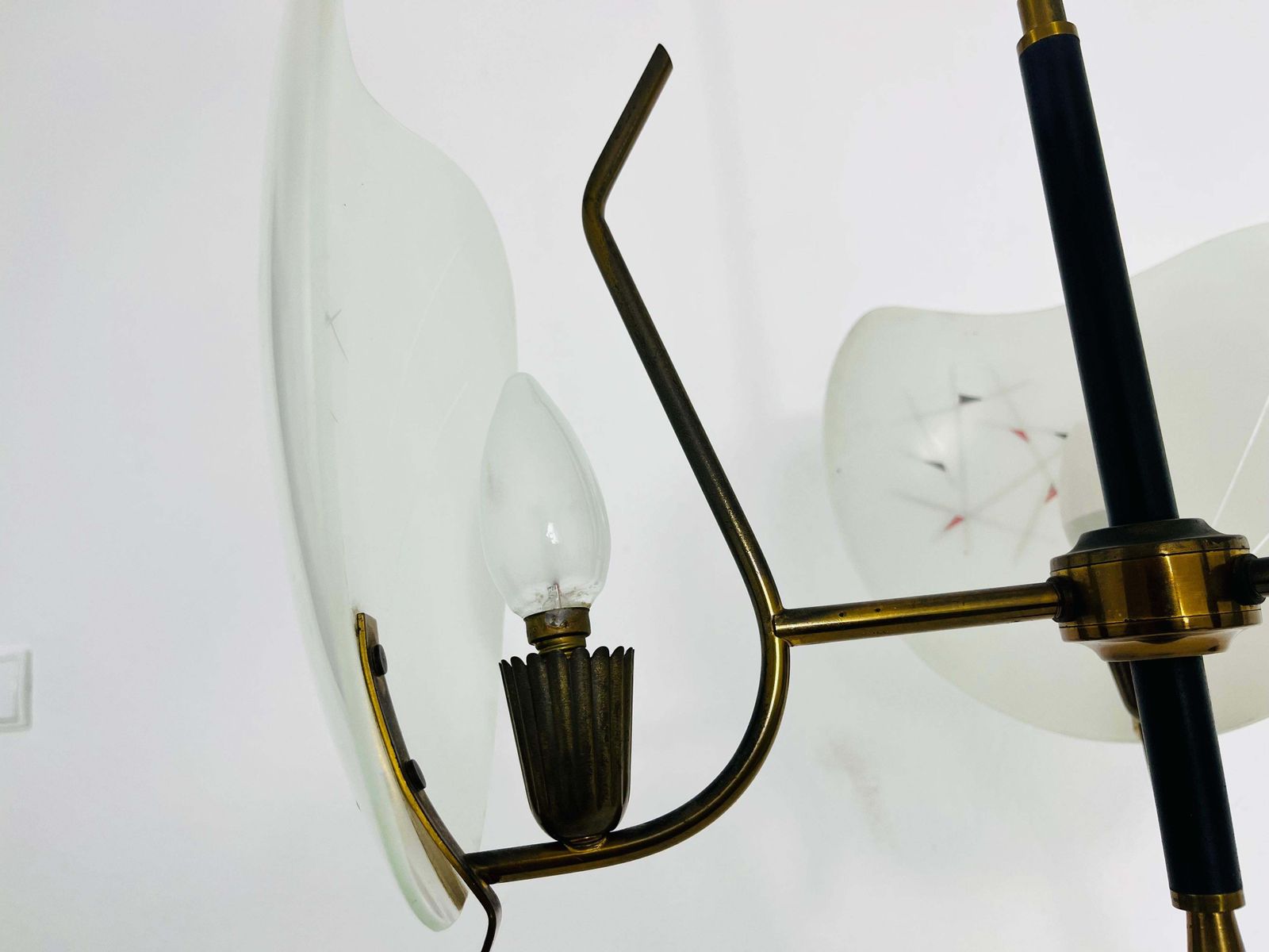 Italian Midcentury Brass And Glass 3 Arm Sputnik Chandelier, 1950s photo buy
