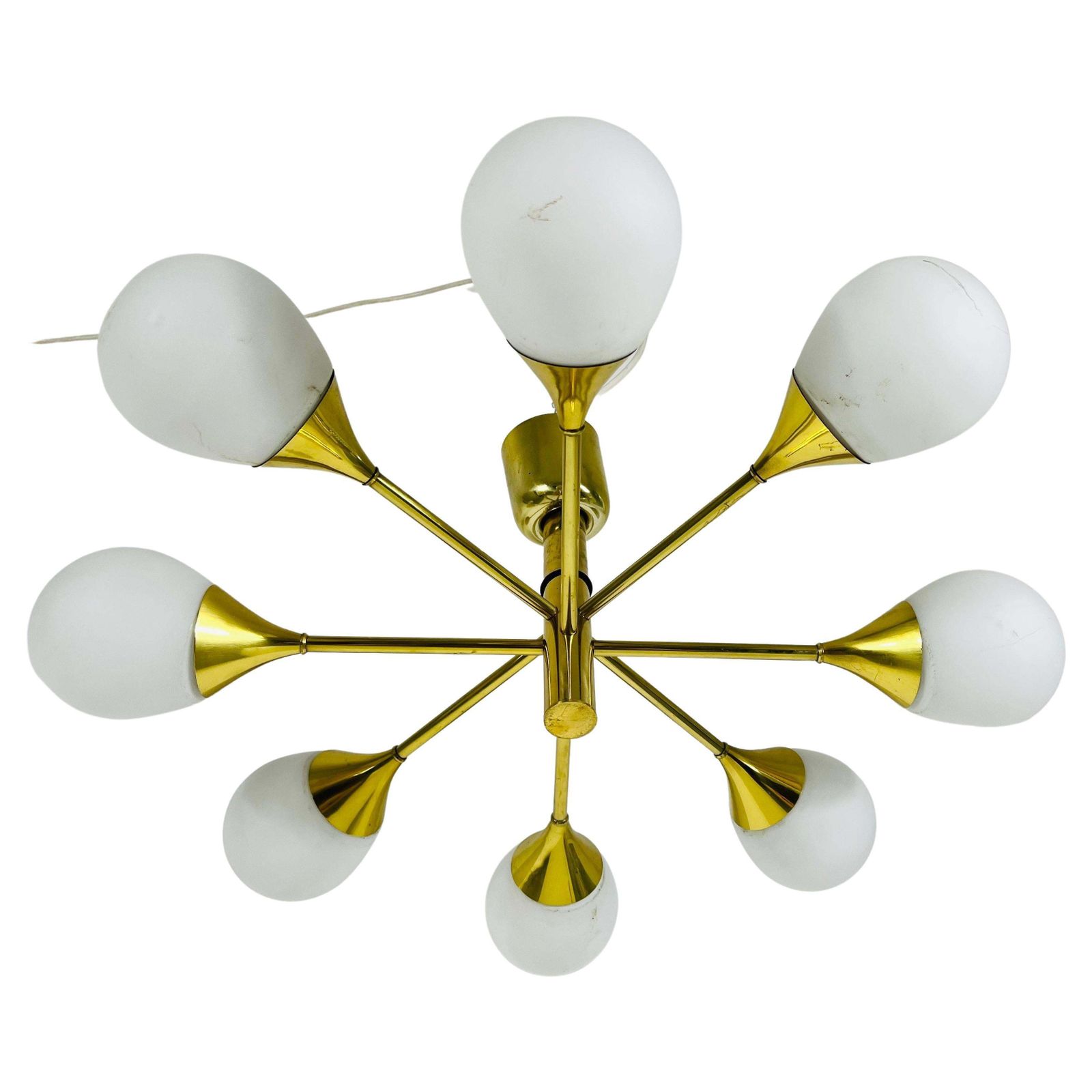 Exceptional Mid Century Modern Brass Kaiser 6 Arm Space Age Chandelier, 1960s