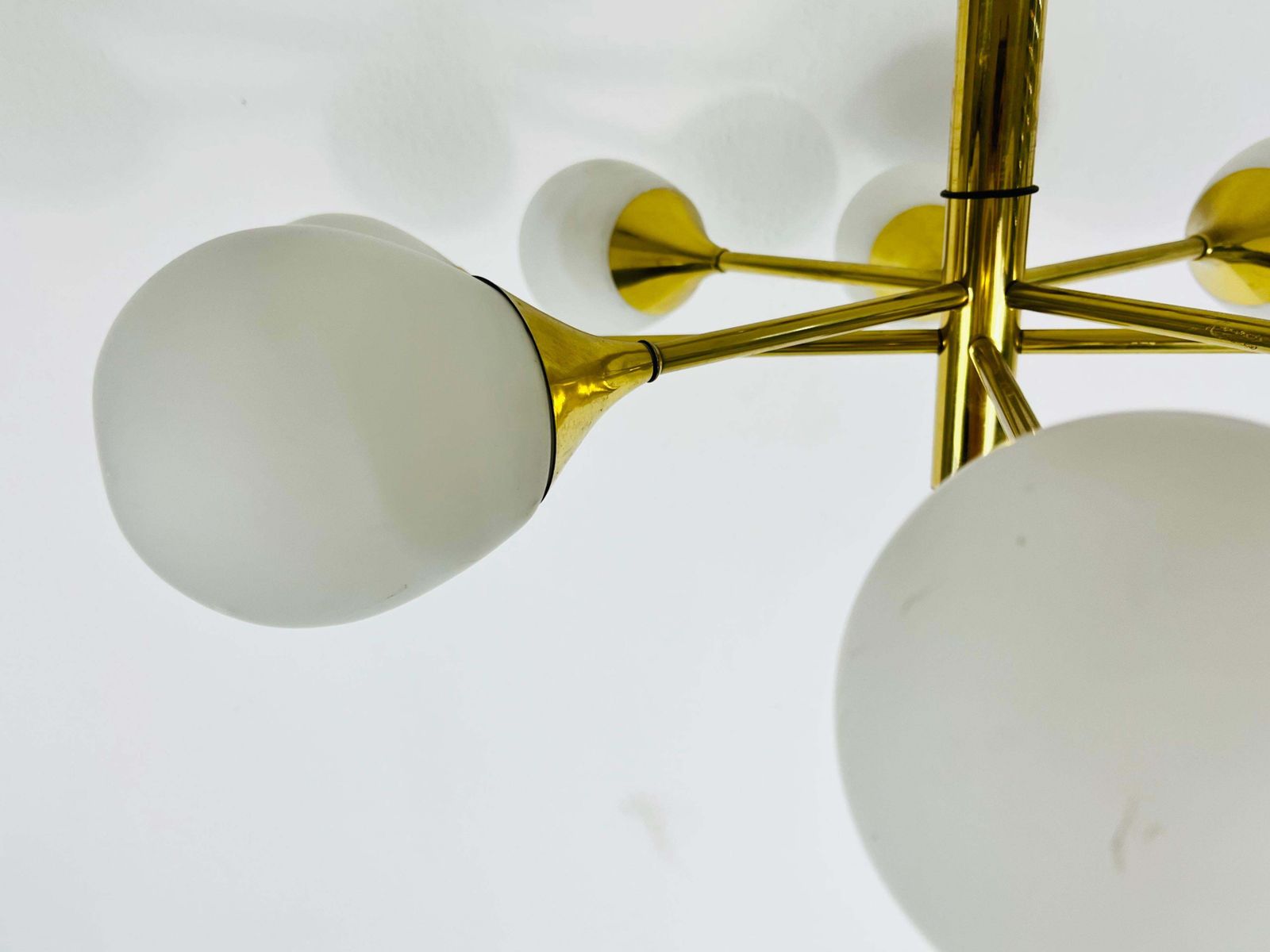 Exceptional Mid Century Modern Brass Kaiser 6 Arm Space Age Chandelier, 1960s photo buy