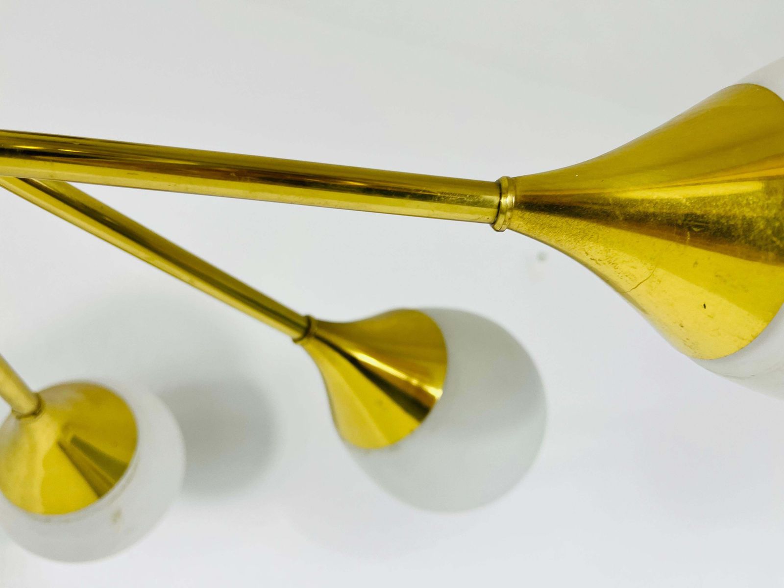 Exceptional Mid Century Modern Brass Kaiser 6 Arm Space Age Chandelier, 1960s photo vintage