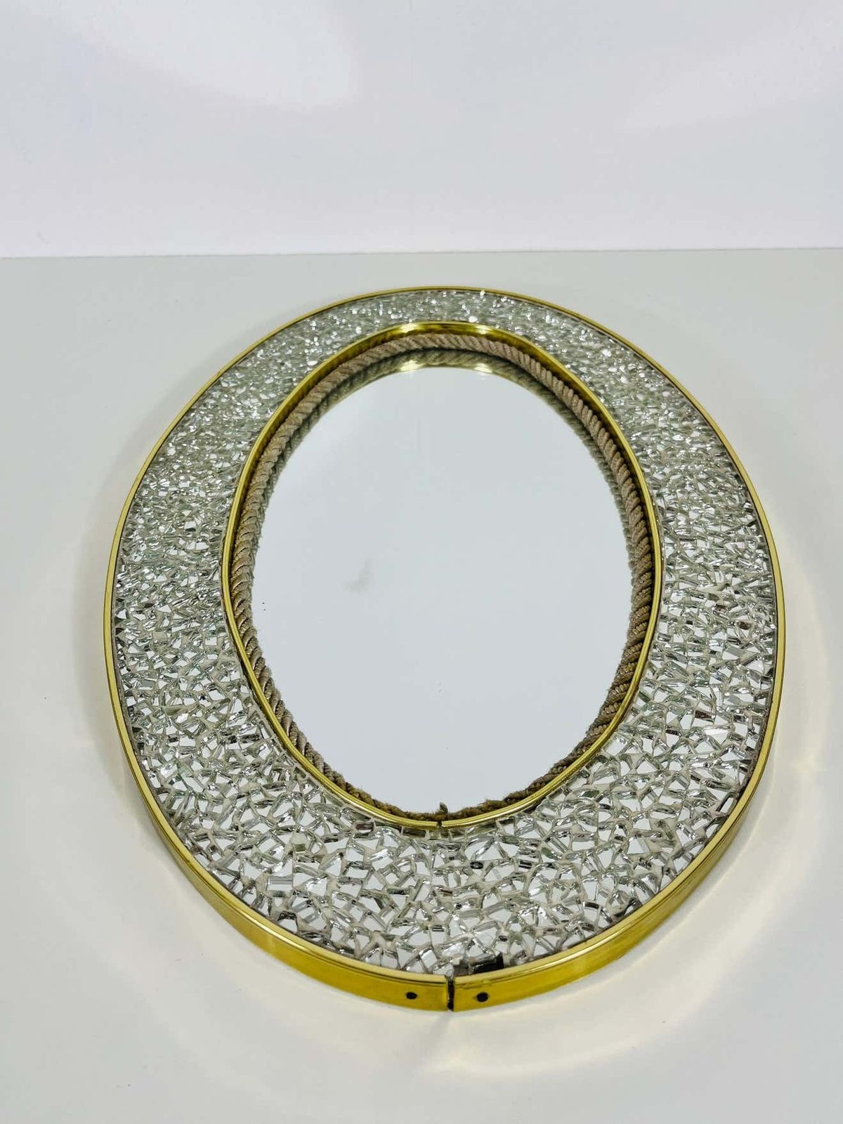 Italian Brass Framed Mosaic Wall Mirror, 1960s, Italy photo furniture