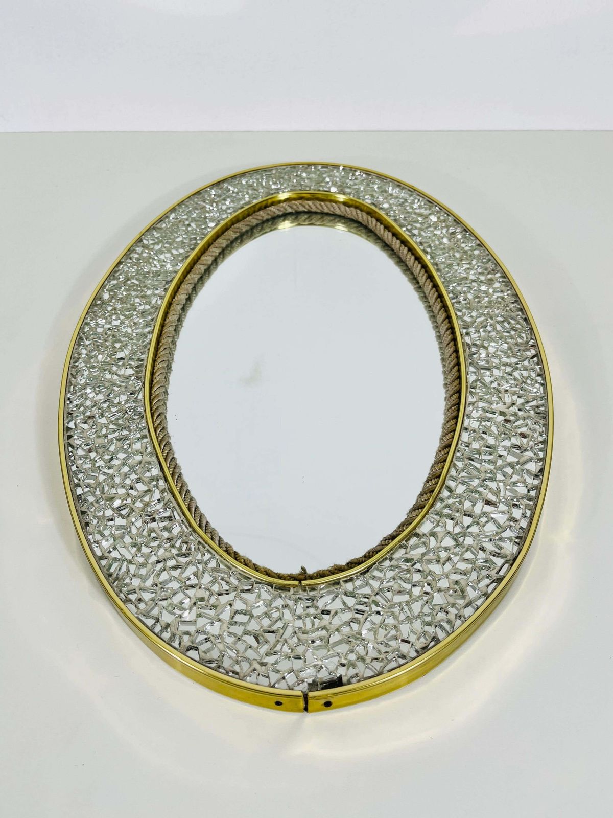 Italian Brass Framed Mosaic Wall Mirror, 1960s, Italy photo for sale