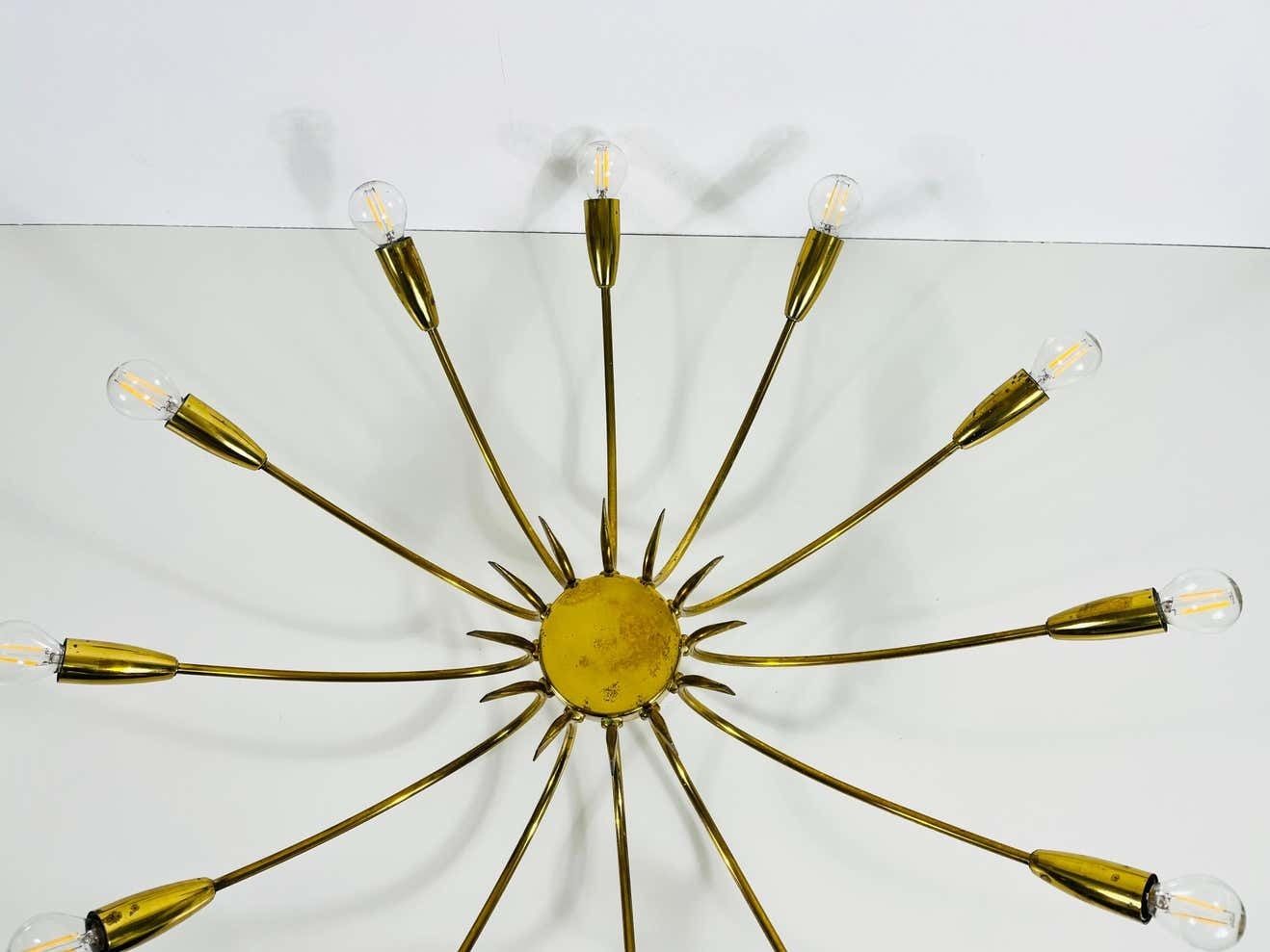 1 Of 2 Brass 12 Arm Sputnik Chandelier Arredoluce Attributed, 1950s photo 1842.0