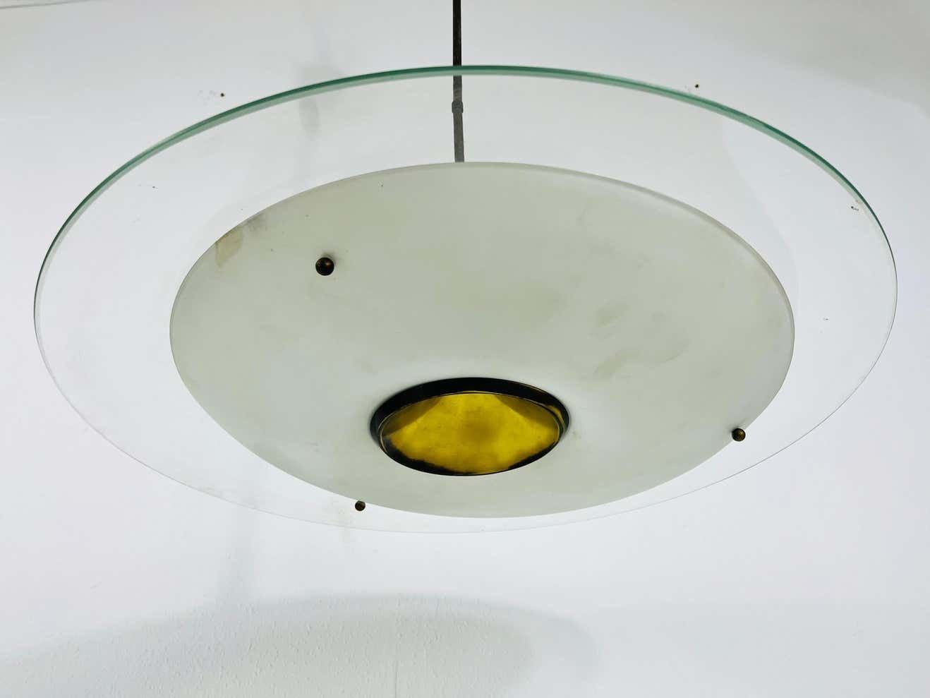 Italian Midcentury Brass And Glass Chandelier, 1950s photo furniture