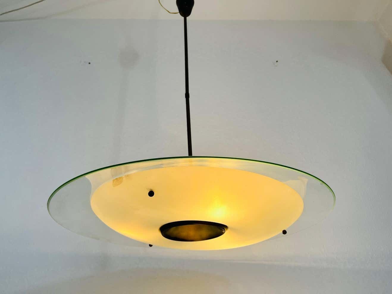 4072.0 Italian Midcentury Brass And Glass Chandelier, 1950s photo