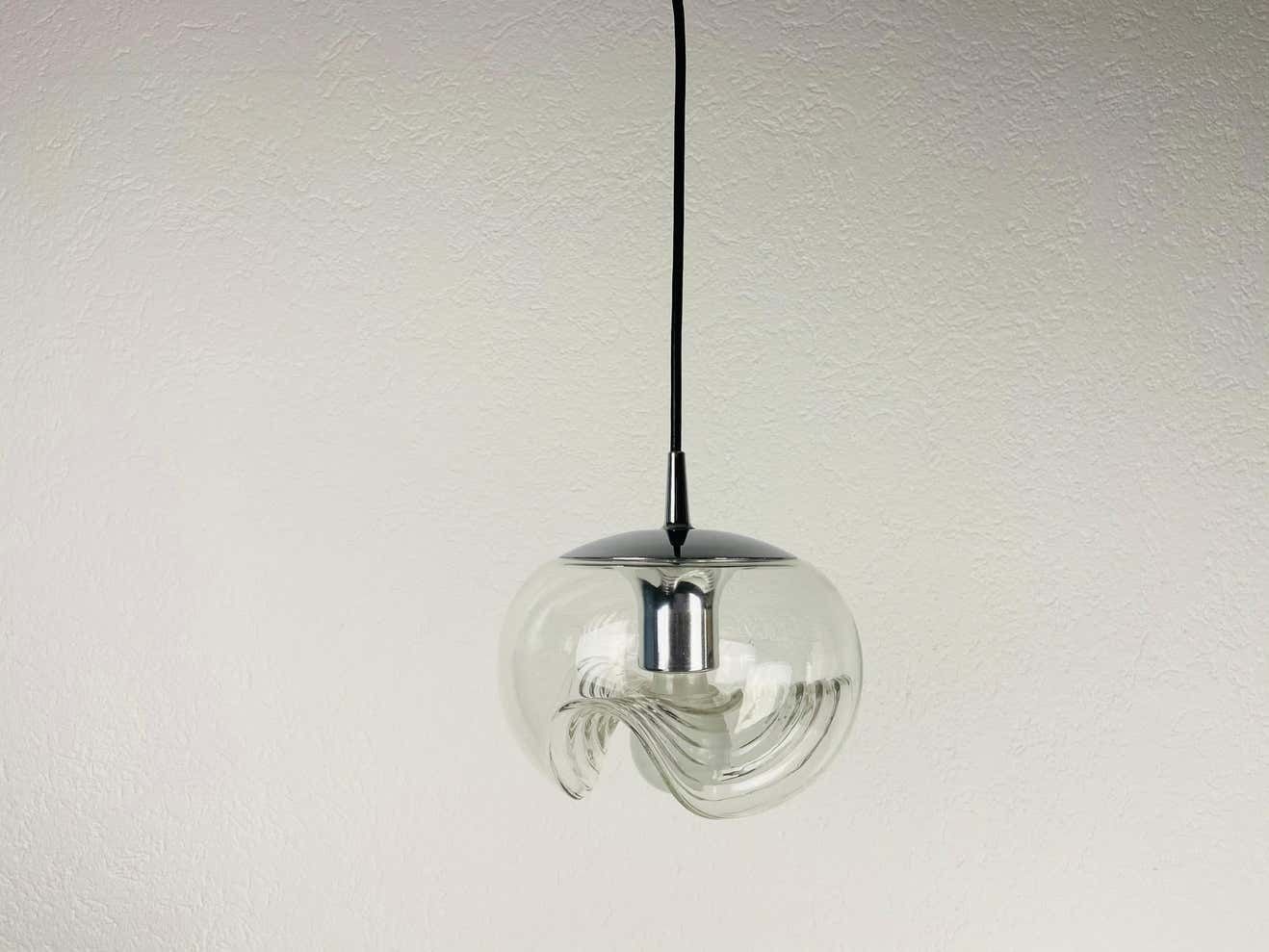 Transparent Glass Pendant Lamp By Koch & Lowy For Peill And Putzler, 1960 photo vinterior