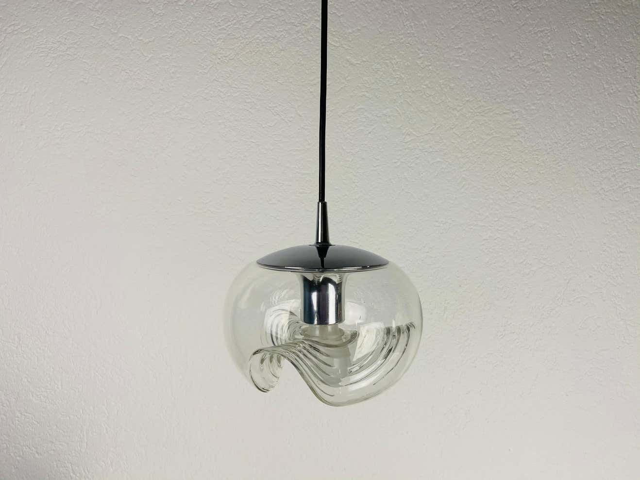 photo furniture Transparent Glass Pendant Lamp By Koch & Lowy For Peill And Putzler, 1960