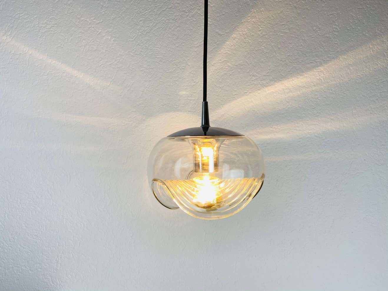 Lighting Transparent Glass Pendant Lamp By Koch & Lowy For Peill And Putzler, 1960 photo