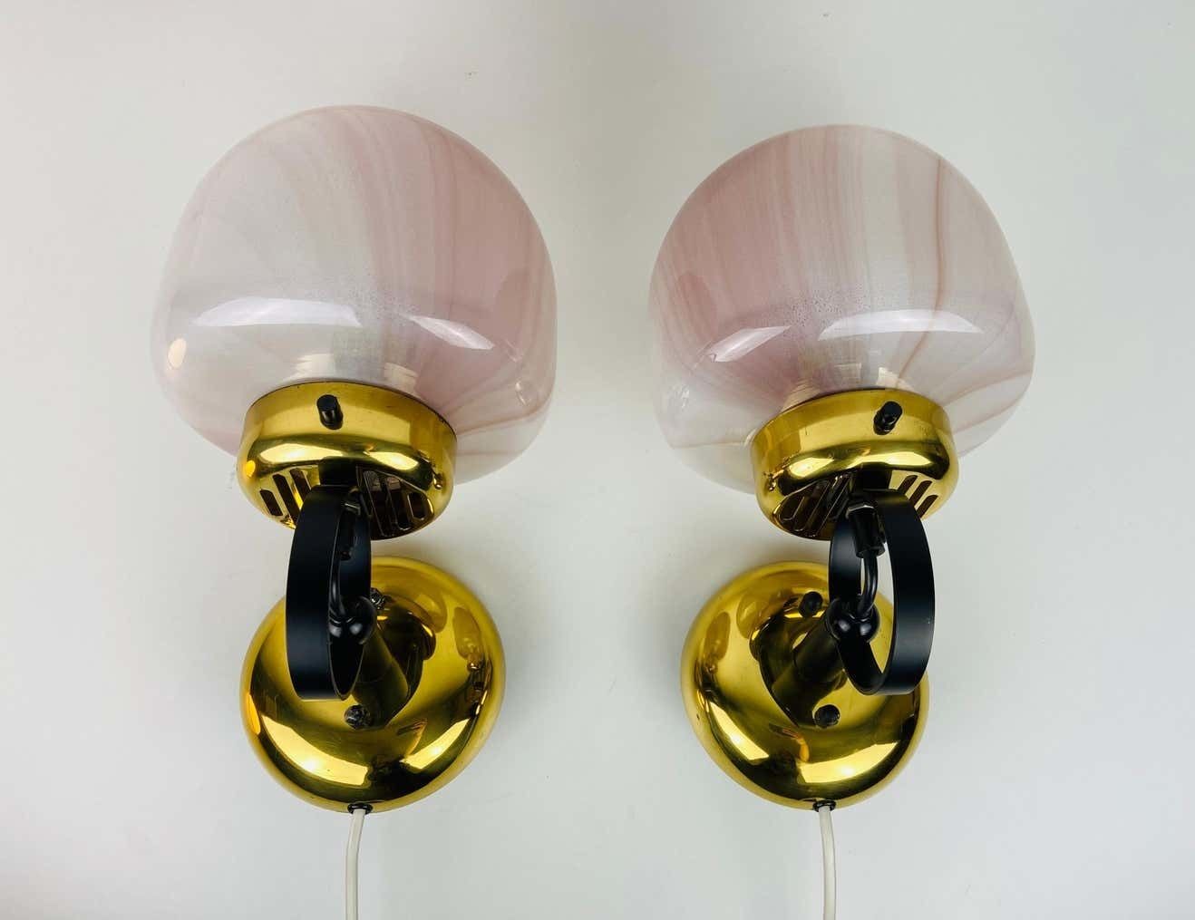 Pair Of 2 Opaque Glass Sconces By Peill & Putzler, 1970s, Germany photo Lighting