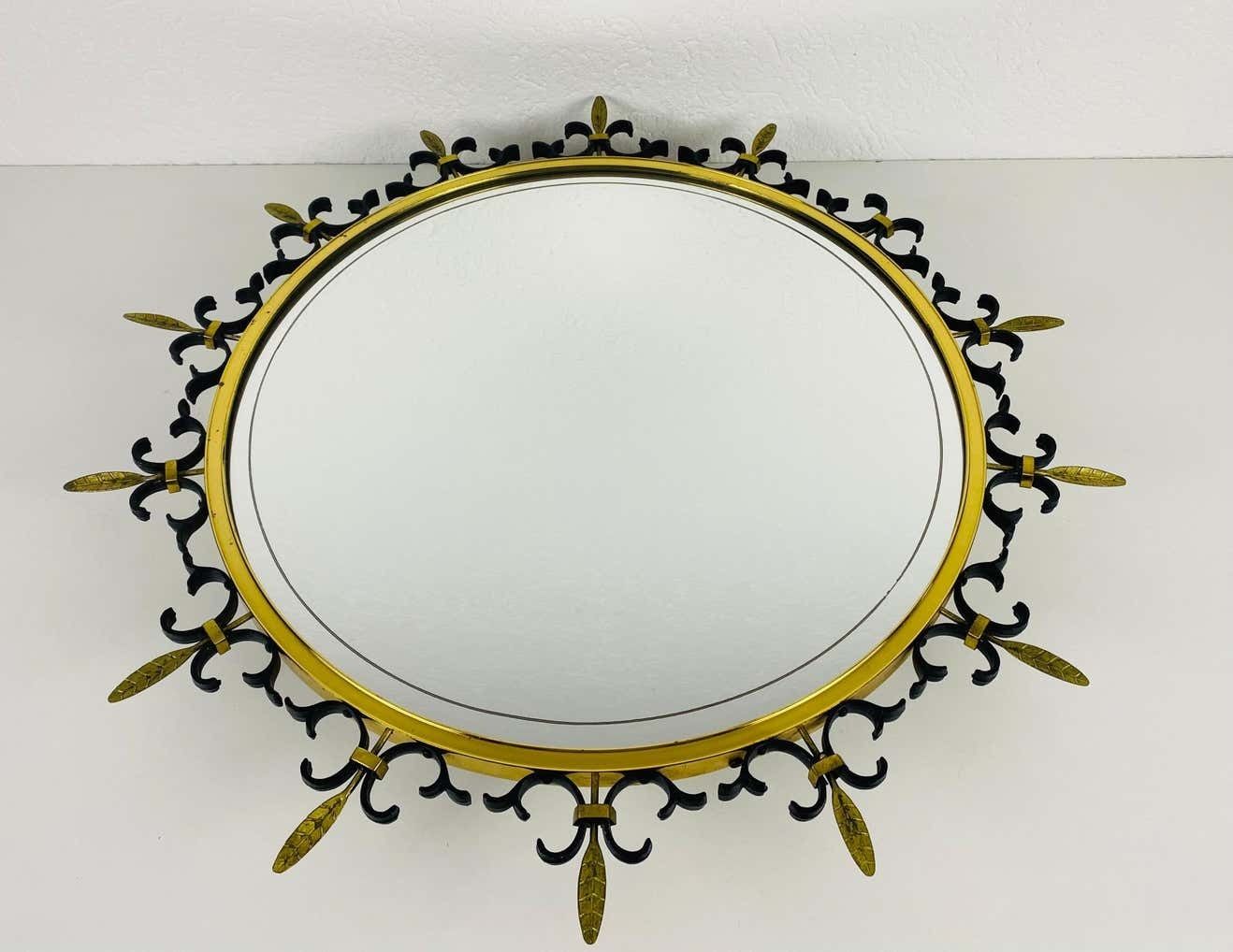 photo furniture Mid Century Modern Italian Round Illuminated Brass Wall Mirror, Italy, 1960s