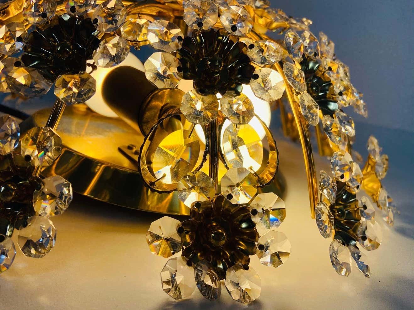 Gilt Brass And Crystal Glass Flush Mount By Palwa, Germany, 1970s photo vinterior