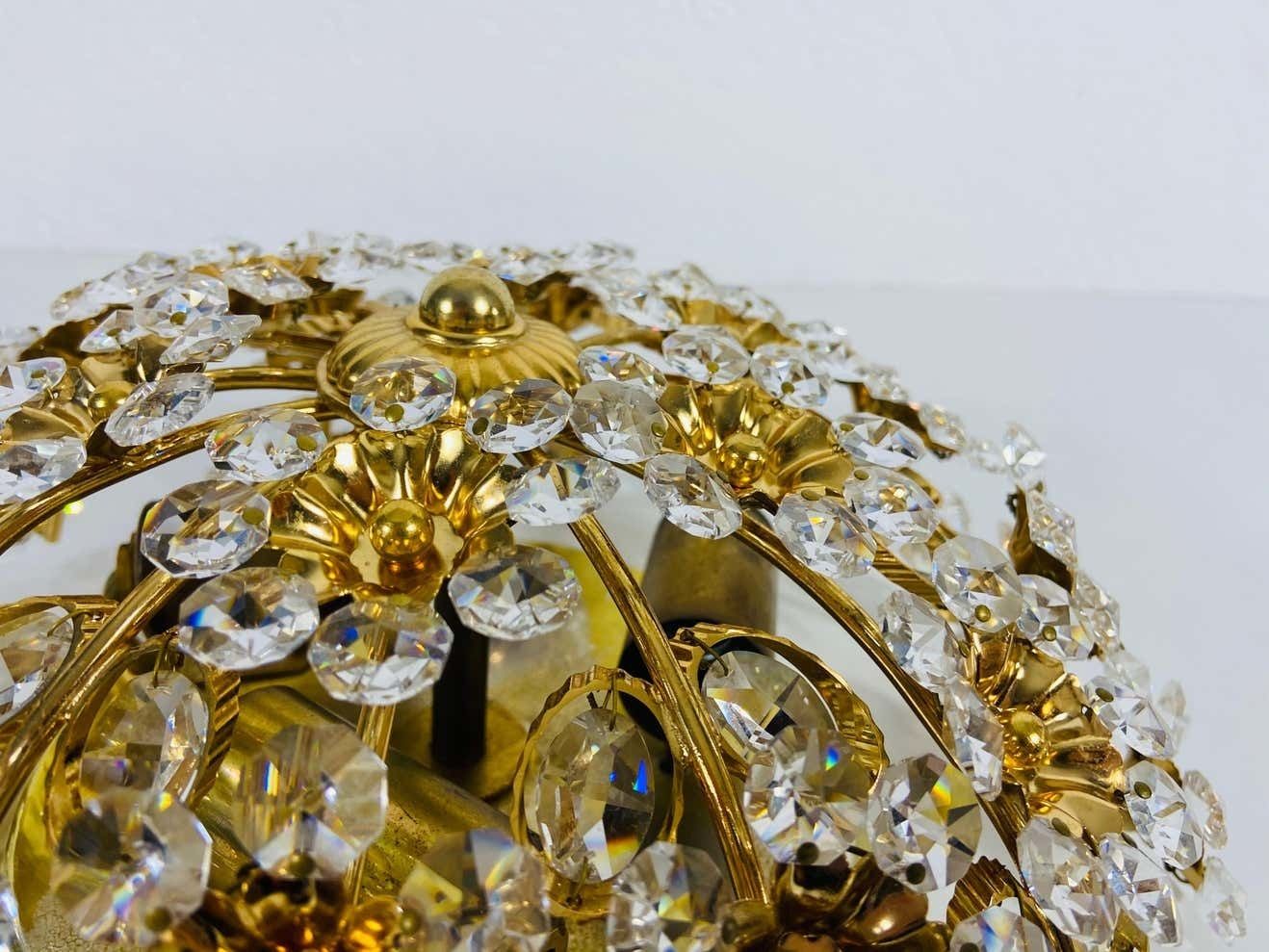 photo vinterior Gilt Brass And Crystal Glass Flush Mount By Palwa, Germany, 1970s