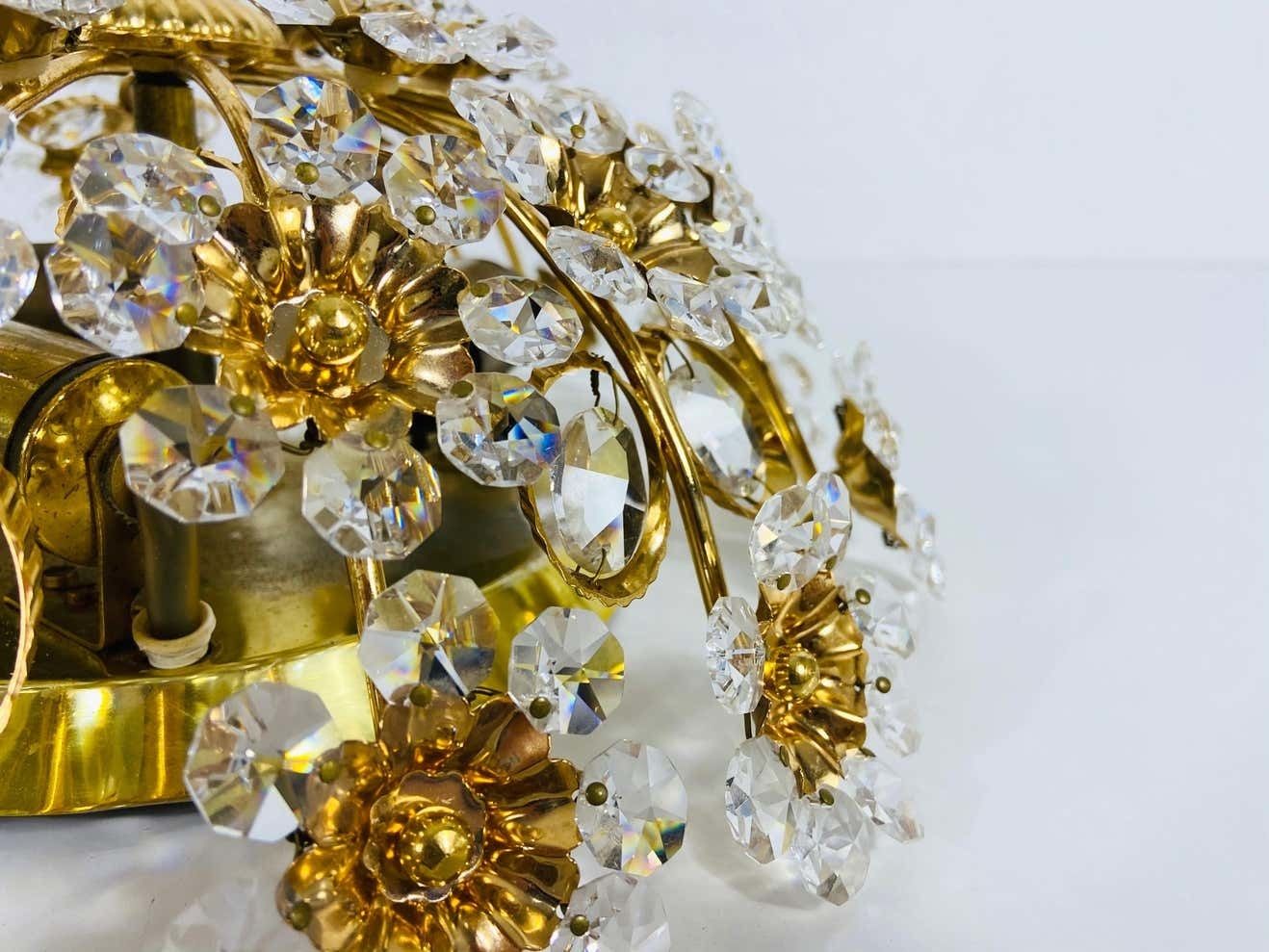 photo buy Gilt Brass And Crystal Glass Flush Mount By Palwa, Germany, 1970s