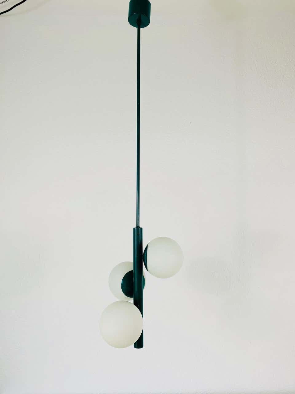 Kaiser Midcentury Green 3 Arm Space Age Chandelier, 1960s, Germany photo furniture