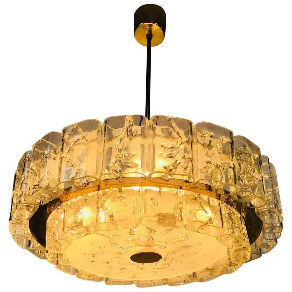 Doria Two Tier Midcentury Crystal Ice Glass Circular Chandelier, 1960s