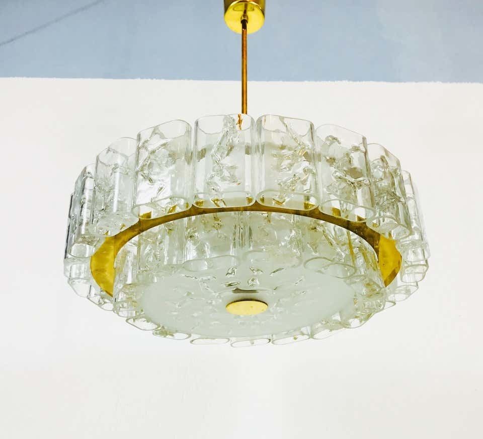Doria Two Tier Midcentury Crystal Ice Glass Circular Chandelier, 1960s photo furniture
