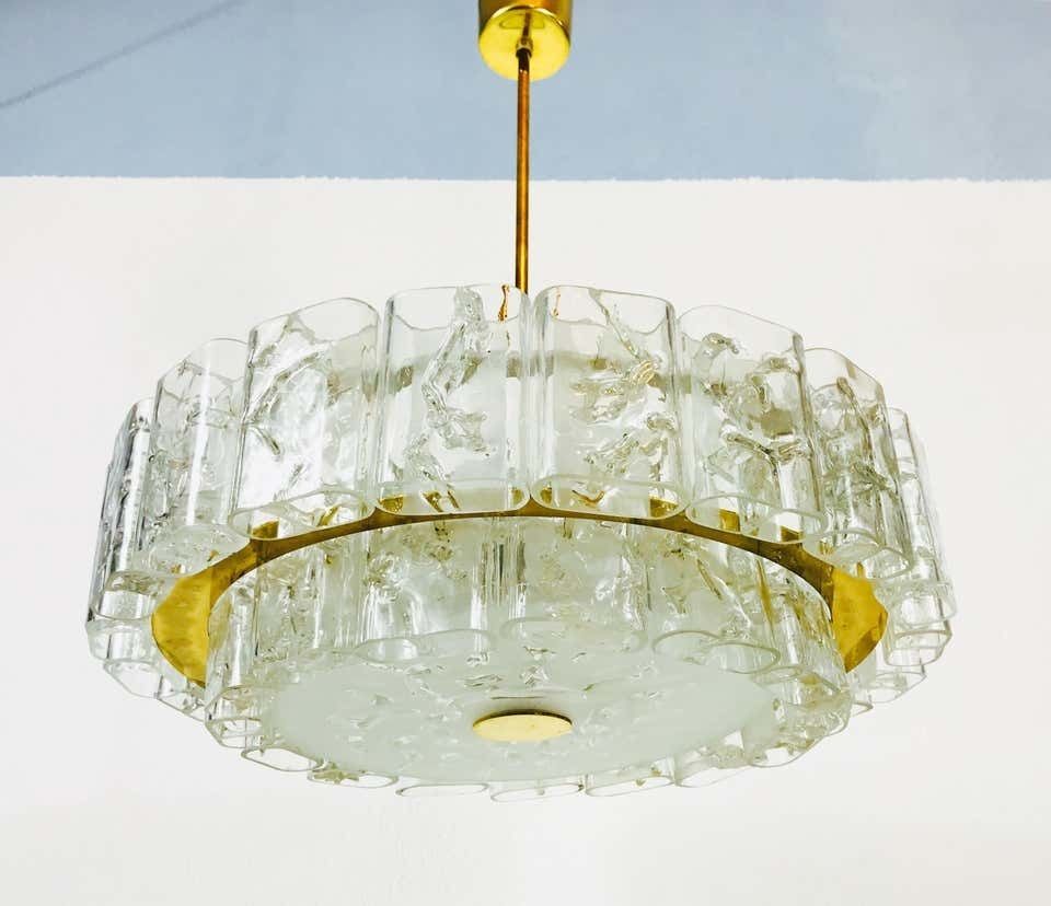 photo for sale Doria Two Tier Midcentury Crystal Ice Glass Circular Chandelier, 1960s