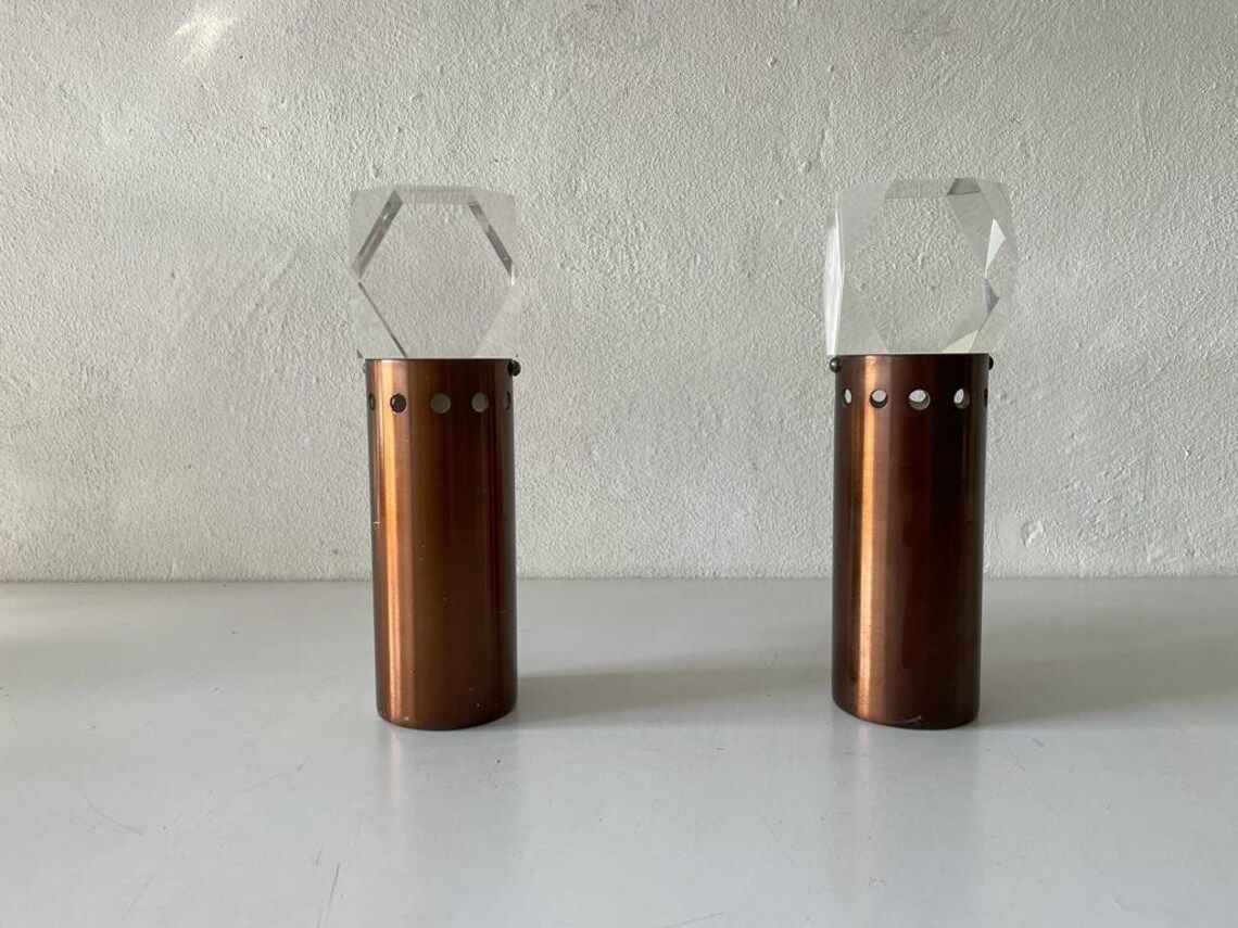 Italian Rare Copper And Glass Sculptural Pair Of Sconces, 1960s, Italy photo vinterior