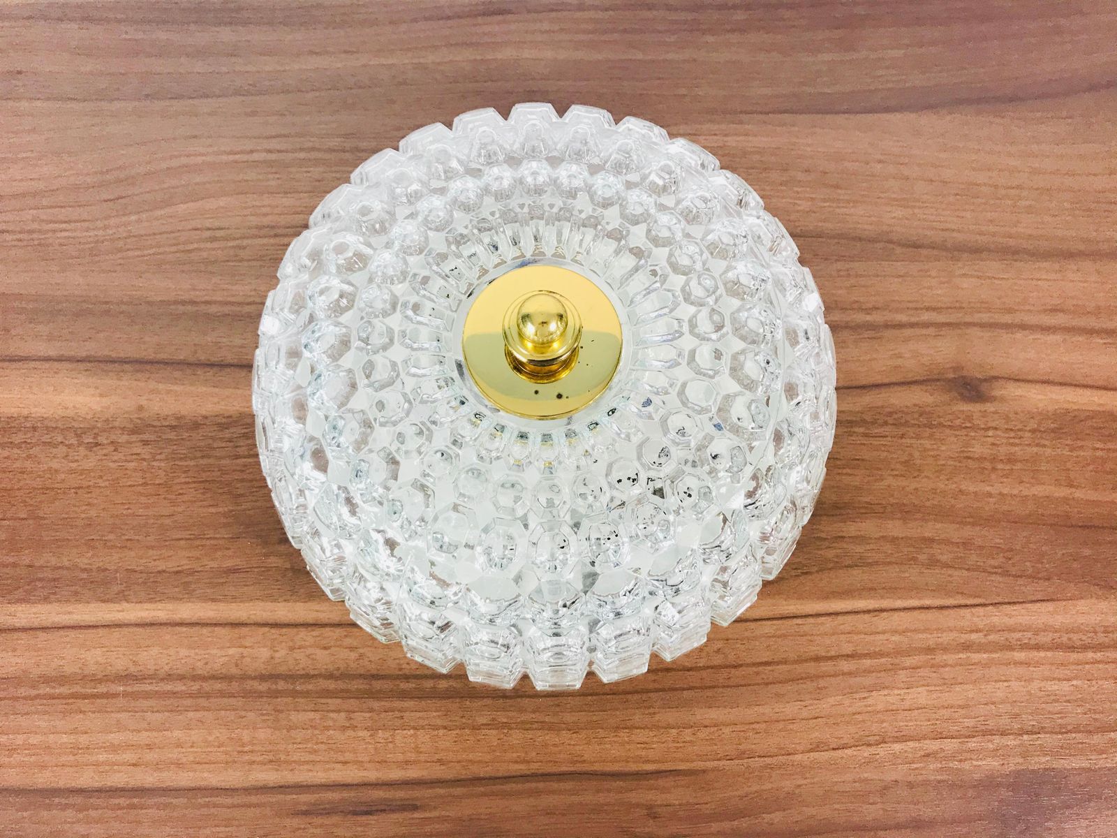 Crystal Glass Round Flush Mount By Glashütte Limburg 1960s Germany photo vinterior