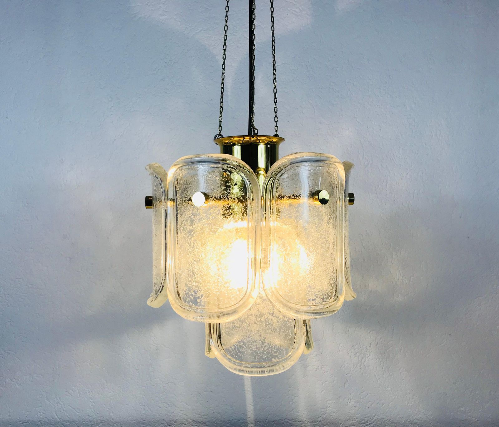 Extra Large Limburg Midcentury Two Tier Brass And Ice Glass Chandelier photo furniture