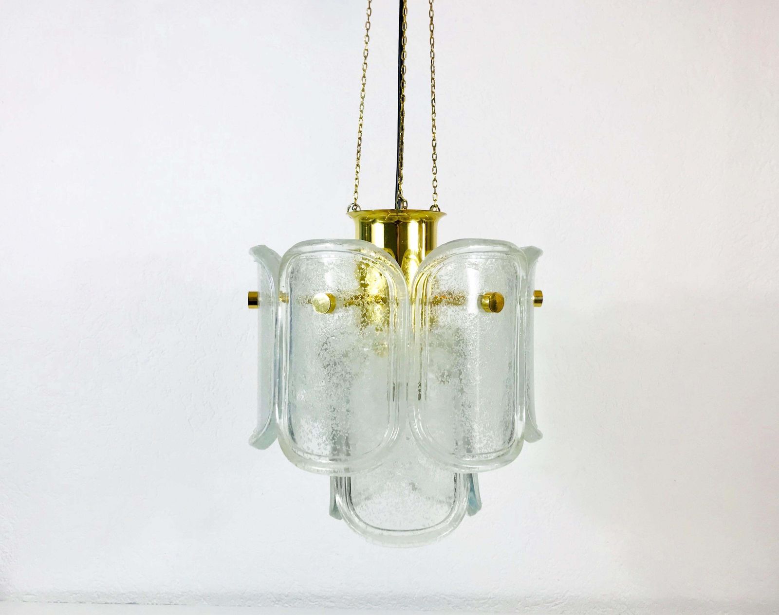 photo buy Extra Large Limburg Midcentury Two Tier Brass And Ice Glass Chandelier