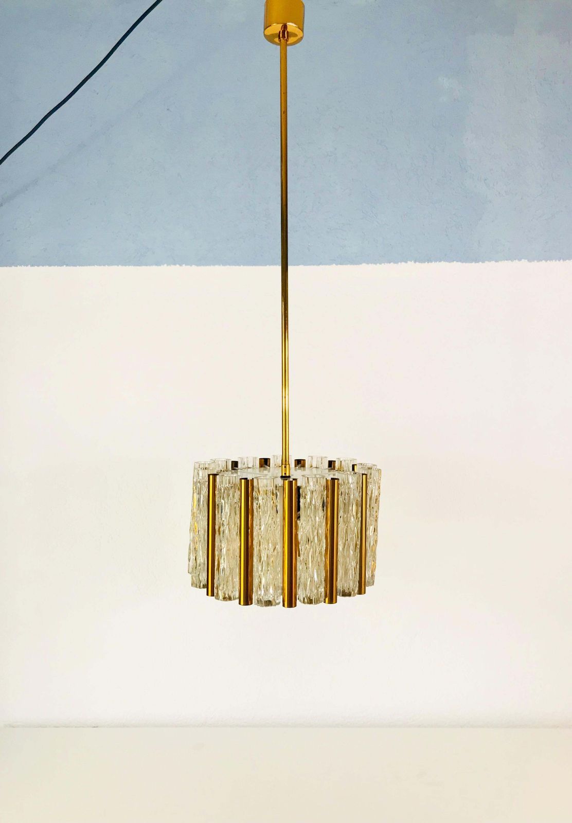 photo furniture Rare Kaiser Leuchten Midcentury Crystal Ice Glass Circular Chandelier 1960s