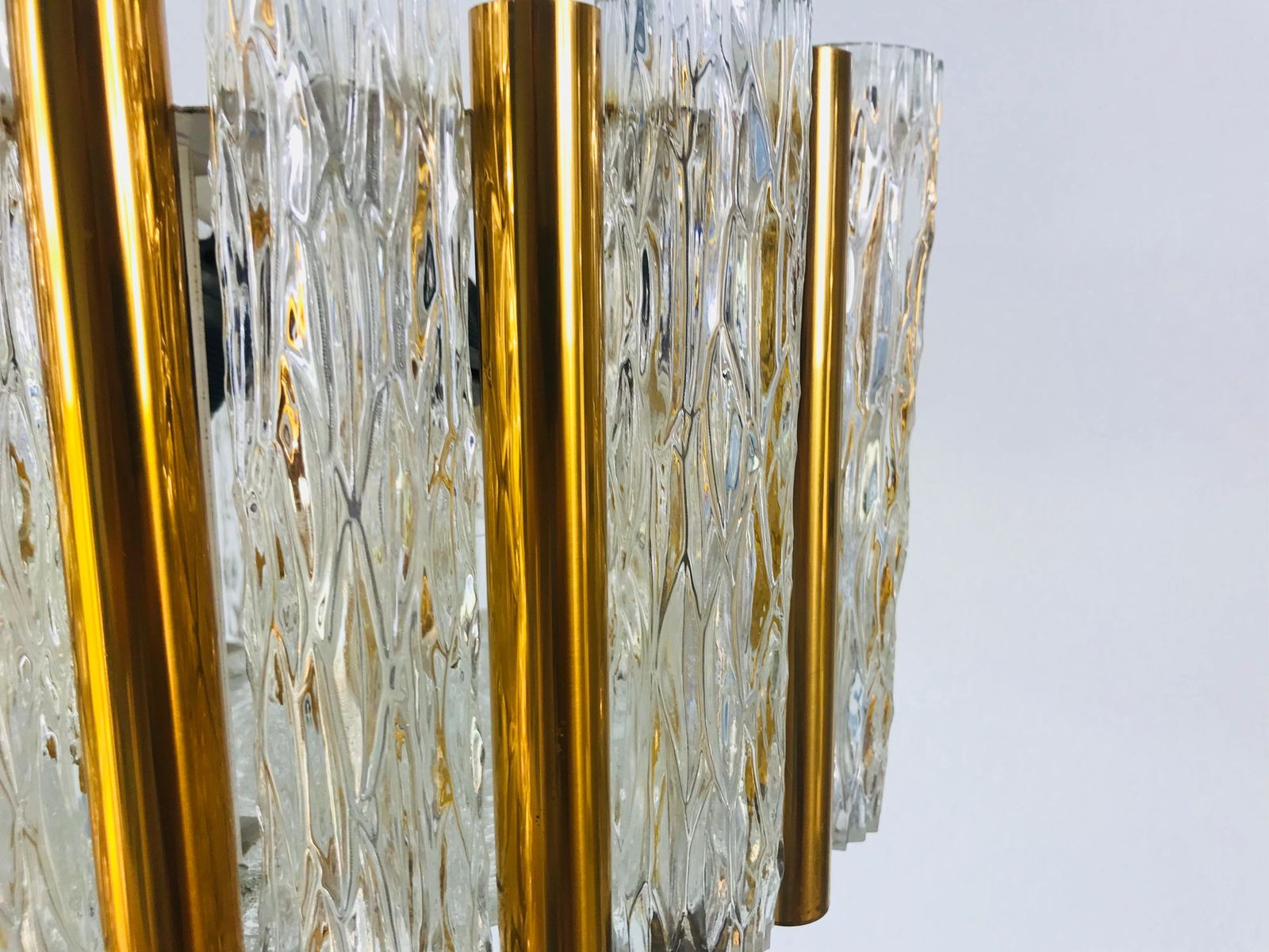 1379.0 Rare Kaiser Leuchten Midcentury Crystal Ice Glass Circular Chandelier 1960s photo