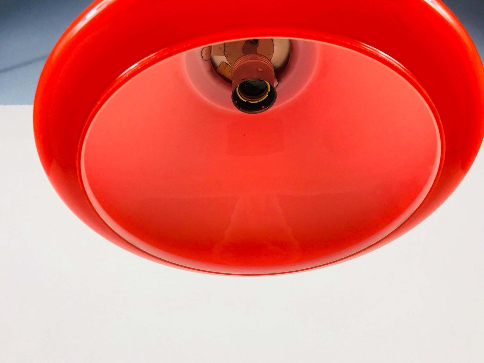 Red Glass And Chrome Hanging Lamp By Peill And Putzler 1970s Germany photo vintage