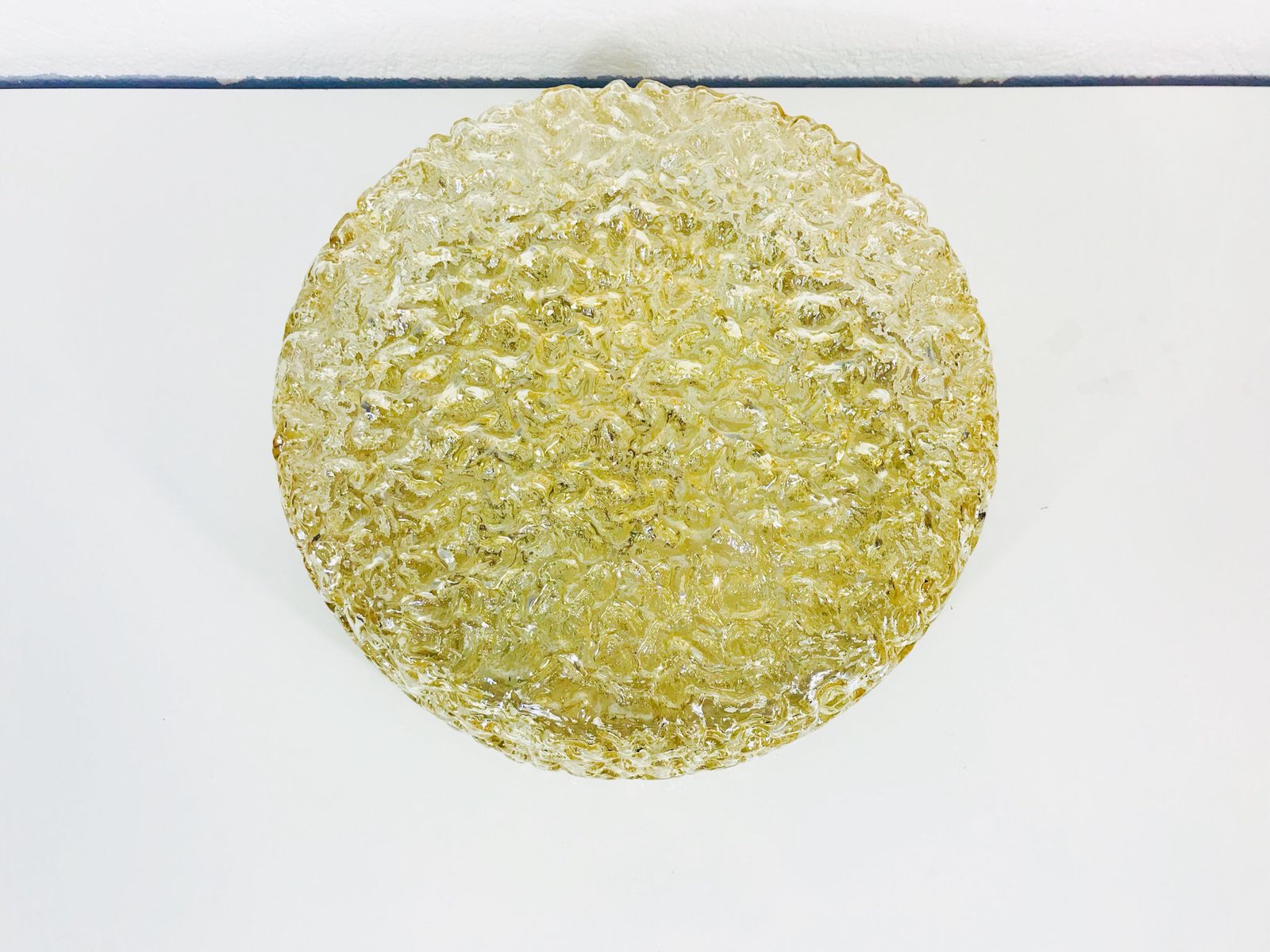 Large Midcentury Crystal Glass Flush Mount By Glashütte Limburg, 1960s, Germany