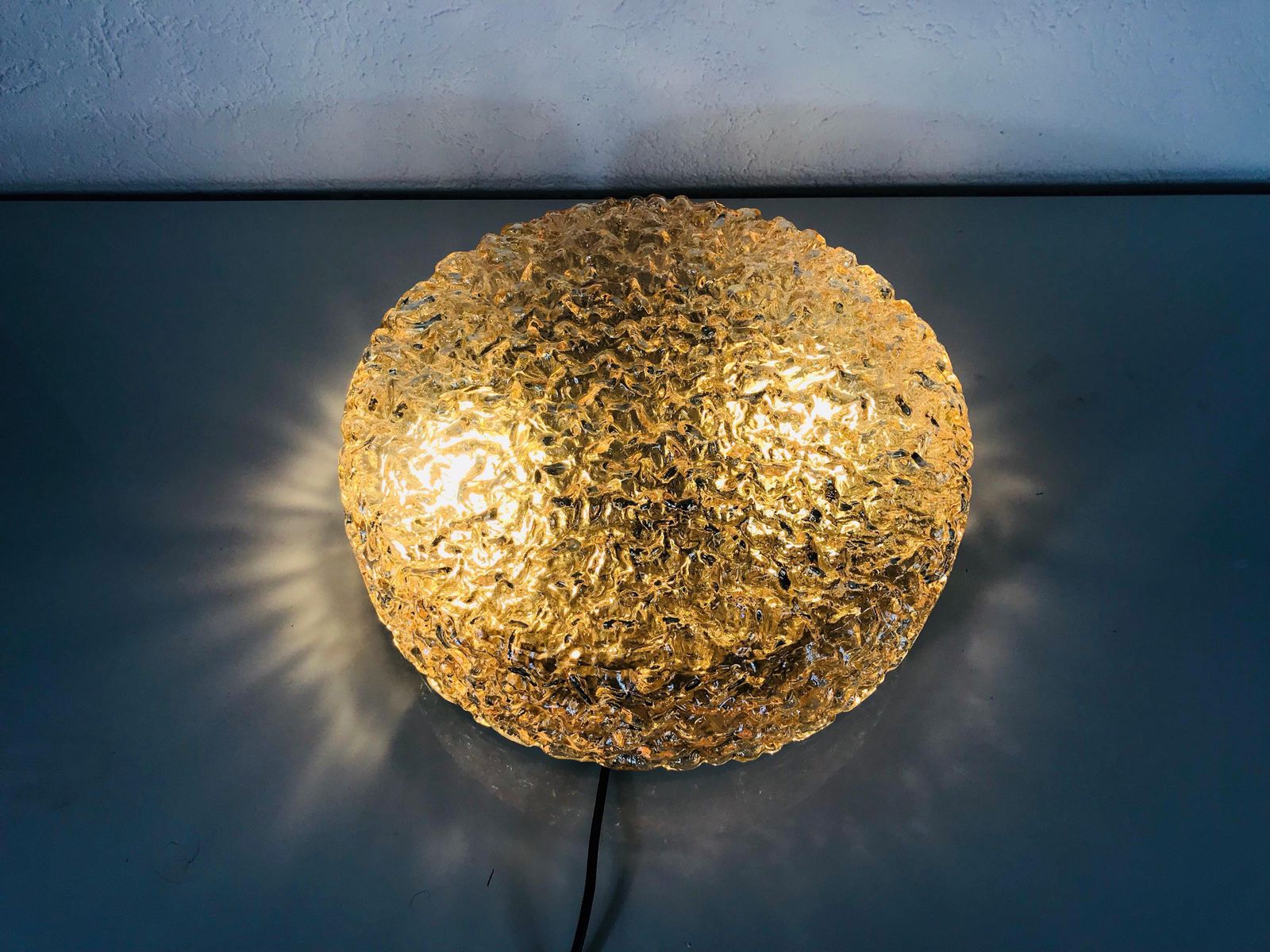 Large Midcentury Crystal Glass Flush Mount By Glashütte Limburg, 1960s, Germany photo vinterior
