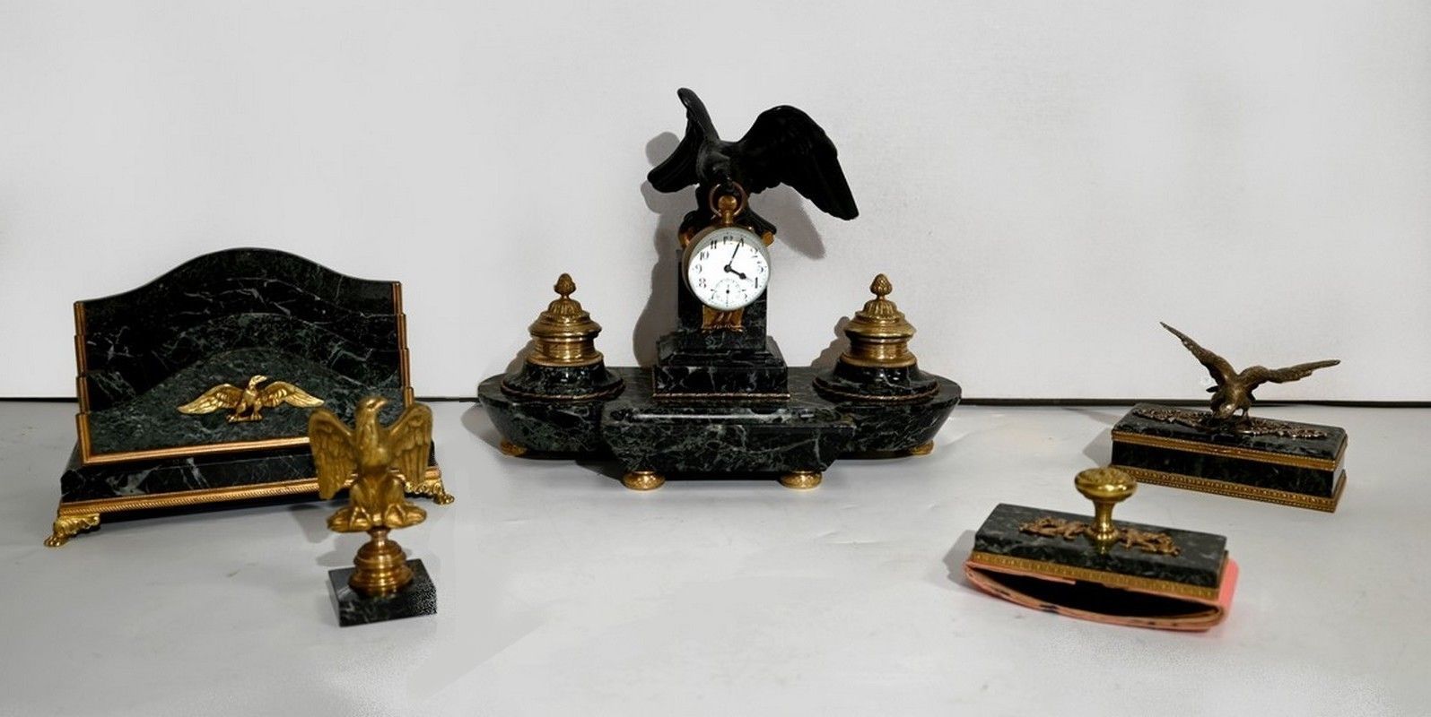 Rare Office Necessary In Marble And Bronze, Empire Style   2nd Half Of The 19th Century