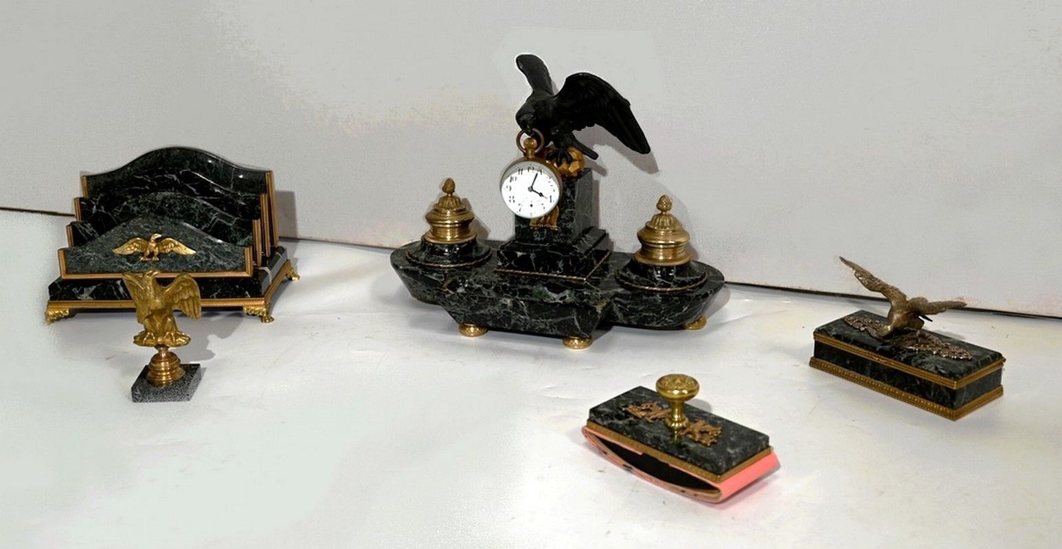 Rare Office Necessary In Marble And Bronze, Empire Style   2nd Half Of The 19th Century photo for sale