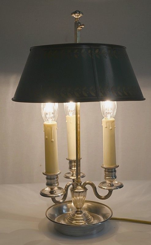 photo for sale Bouillotte Lamp In White Metal, Empire Style   Early 20th Century