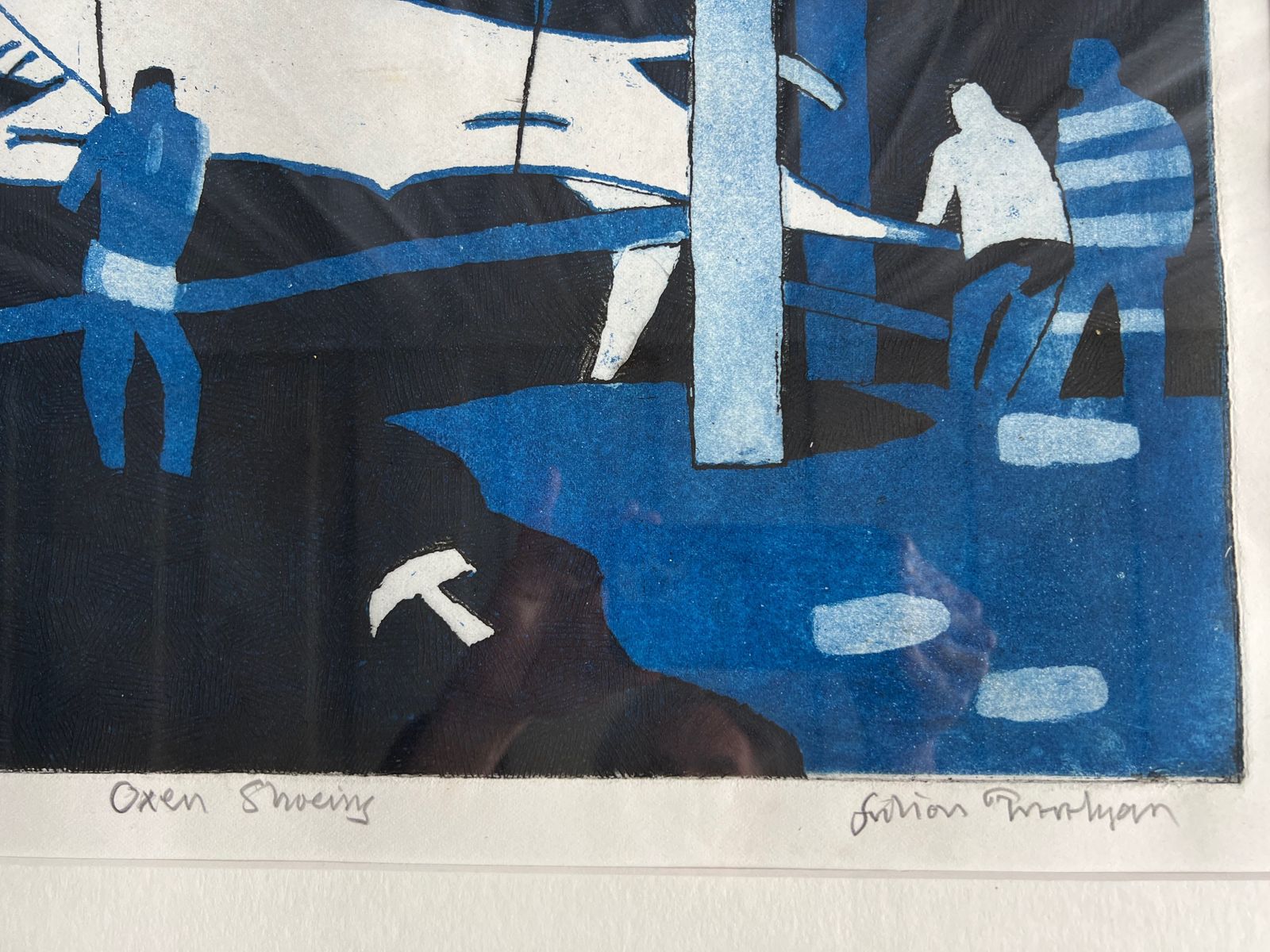 A Framed Artist Proof Lithograph/Etching. 'Oxen Shoeing'. Signed Julian Trevelyan. photo Art