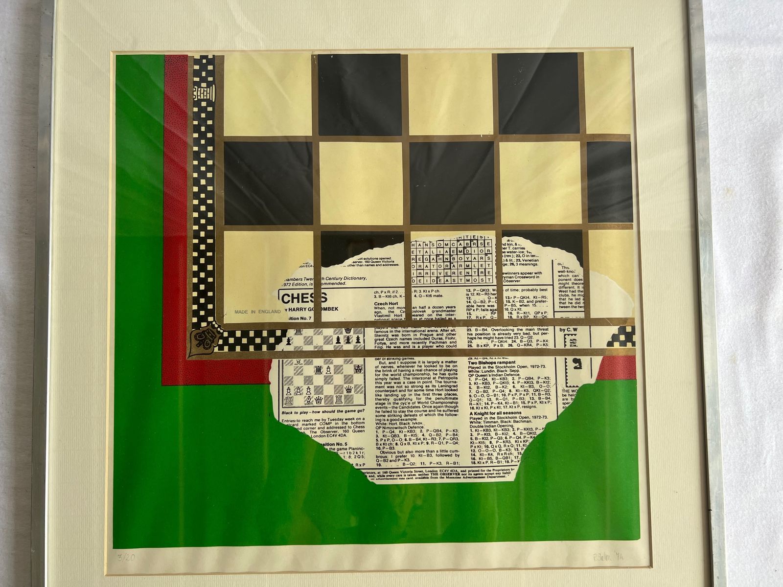 Chess Print By P.Shelton 1974 3/20