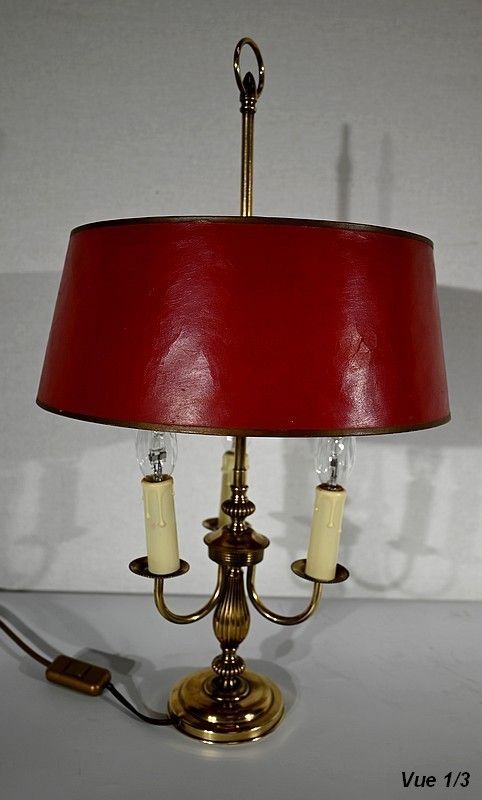 photo for sale Bouillotte Lamp In Brass With Red Shade, Louis XVI Style   Xxth