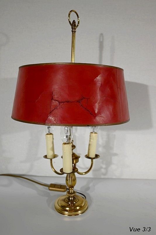 458.35 Bouillotte Lamp In Brass With Red Shade, Louis XVI Style   Xxth photo