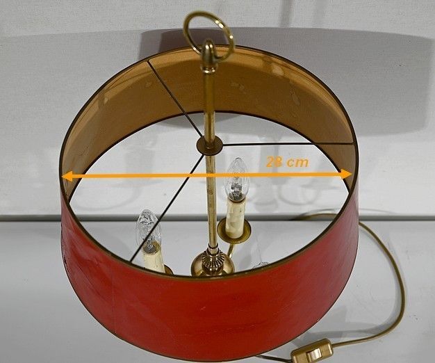 photo vintage Bouillotte Lamp In Brass With Red Shade, Louis XVI Style   Xxth