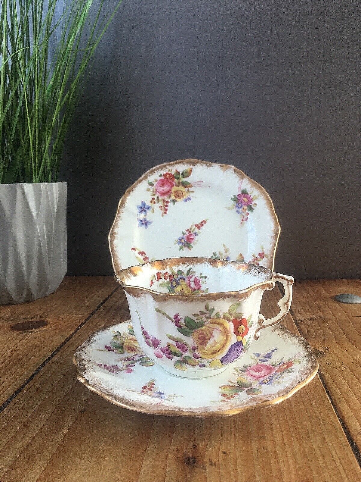 75.0 Antique Hammersley Dresden Sprays Floral Cabinet Tea Trio Cup Saucer Side Plate photo