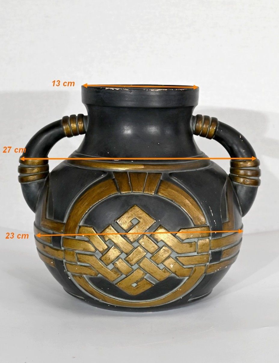 Home Decor Anthracite And Golden Terracotta Vase – 1900 photo