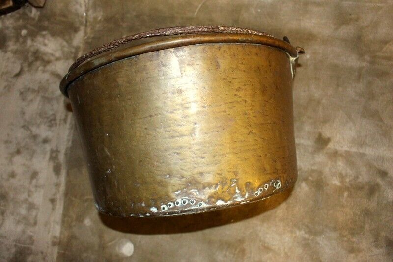 photo furniture Ancient Original Large French Copper Cauldron Pot Log Fire Bin Planter