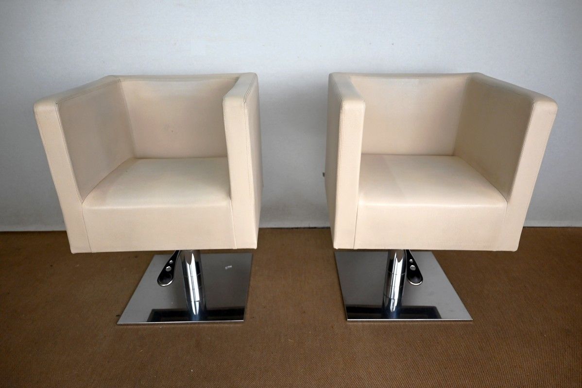 Pair Of "Palladium" Swivel Armchairs In Faux Leather   Xxth photo buy