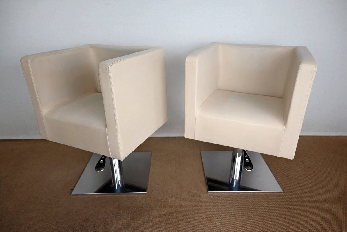 Pair Of "Palladium" Swivel Armchairs In Faux Leather   Xxth photo vintage