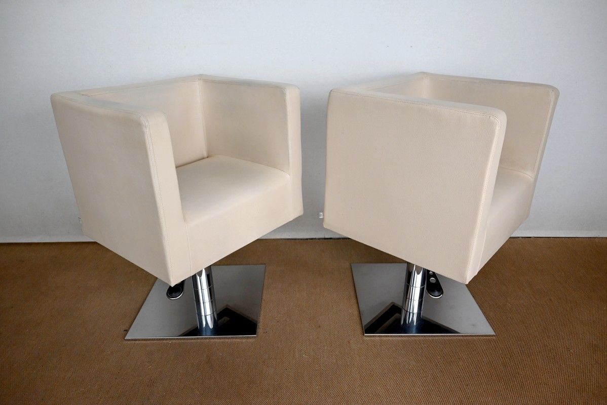 photo vintage Pair Of "Palladium" Swivel Armchairs In Faux Leather   Xxth