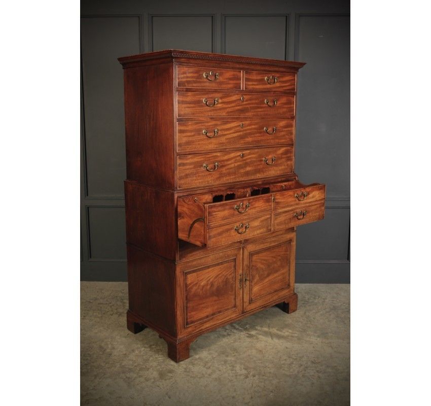 2535.0 18th Century Tall Mahogany Architects Secretaire Chest photo