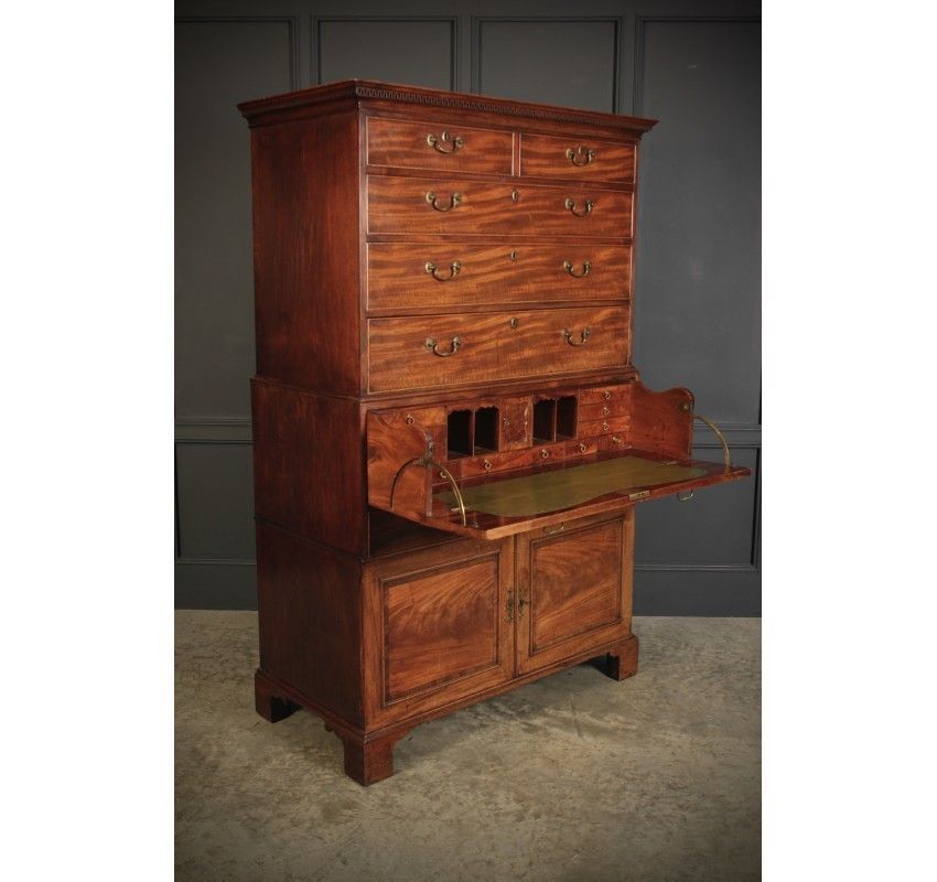 photo vinterior 18th Century Tall Mahogany Architects Secretaire Chest