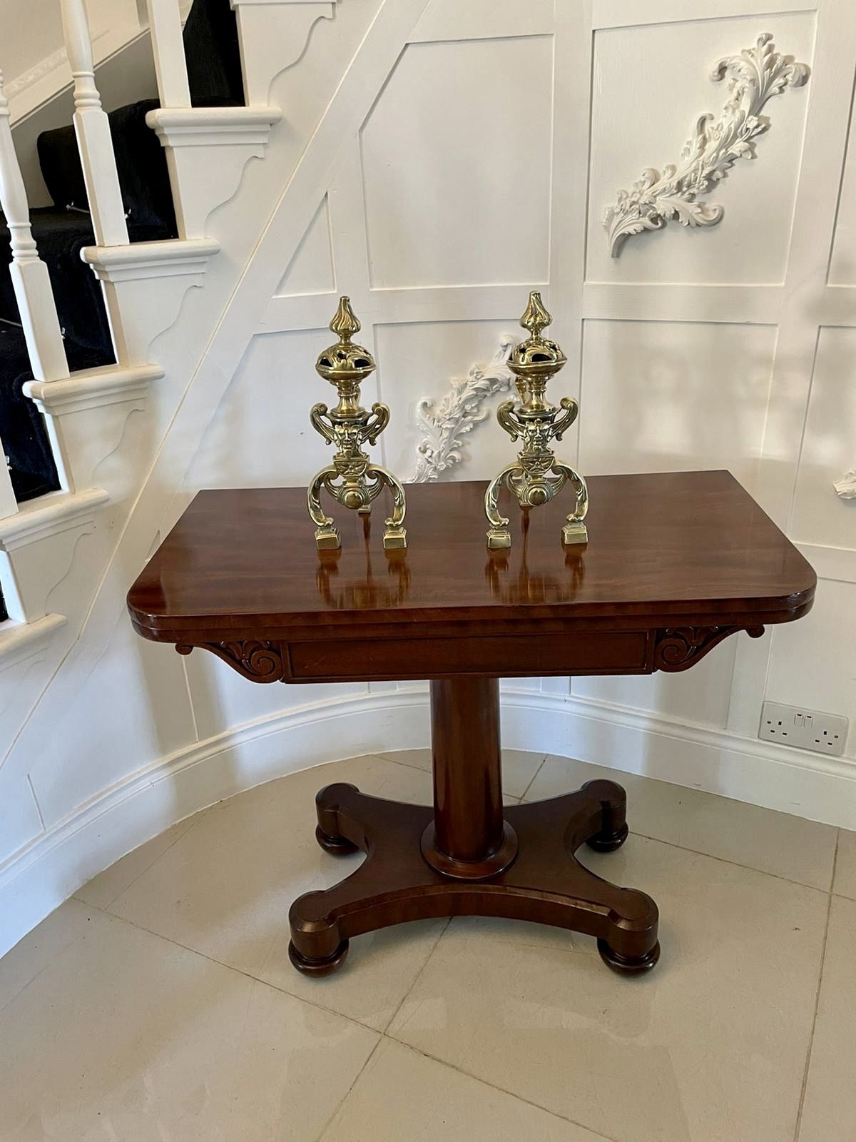 Fine Quality Pair Of Antique 19th Century Ornate Brass Fire Dogs photo furniture