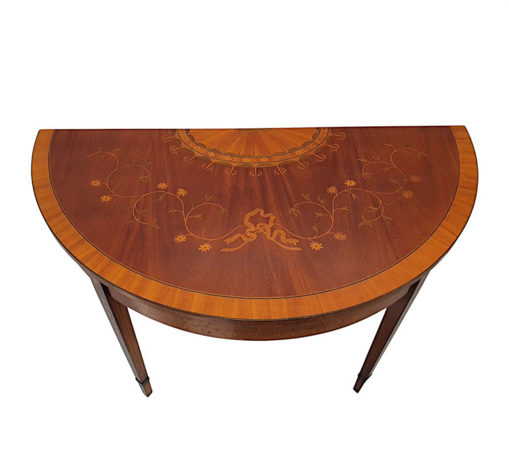 A Fabulous Mid 20th Century Inlaid Demi Lune Table photo furniture